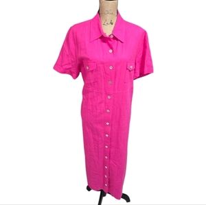 VINTAGE Studio C BarbieCore Pink MOP Button-Up‎ Women's Dress PLUS SIZE 18